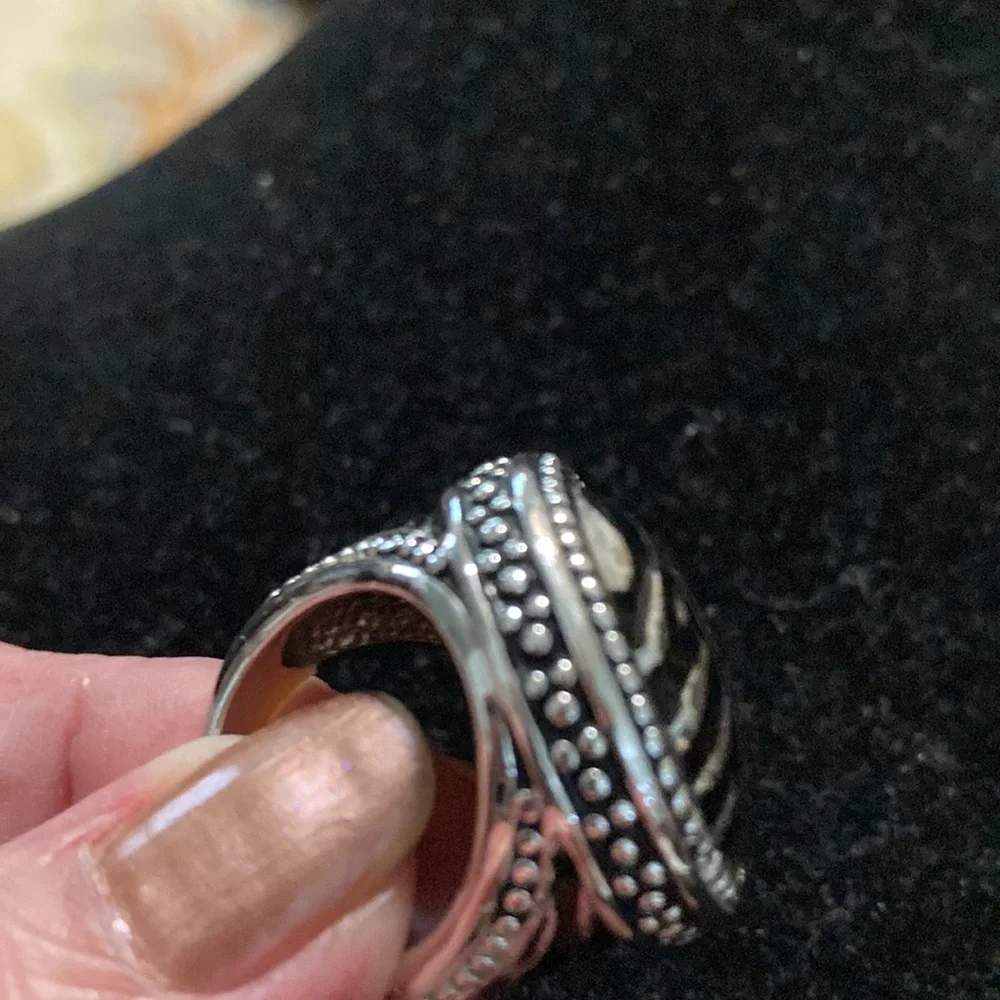 Women zebra design Silver Tone & black Statement Ring